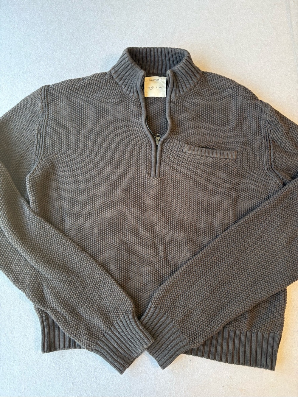 Billy Reid Men’s Quarter-Zip Waffle Cotton Knit Sweater in Charcoal Gray Sz M